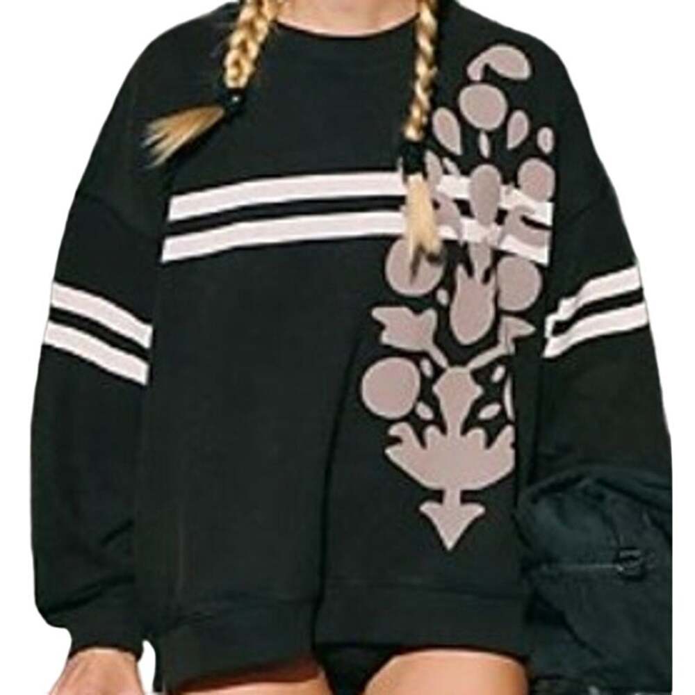 Free People All Star Buti Pullover Graphic Graphite Nordic Trail Combo L NWT
